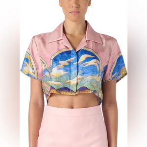 Casablanca
Chevaux Sauvages Print Short Sleeve Crop Silk Blouse NWT